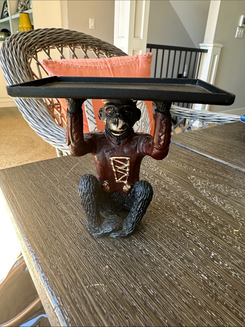 Rare collectible Cast Iron Decorative card holder bellboy Monkey  -3.5x4